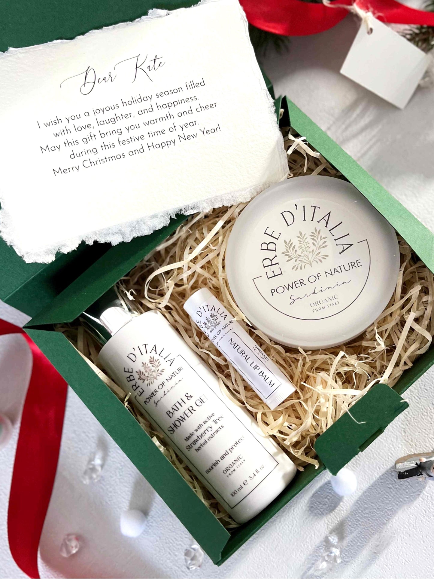 Italy Gift Set: Strawberry Tree Body Wash, Body Cream & Vanilla Lip Balm | Deep Hydration | Organic Ingredients | Teacher care Package