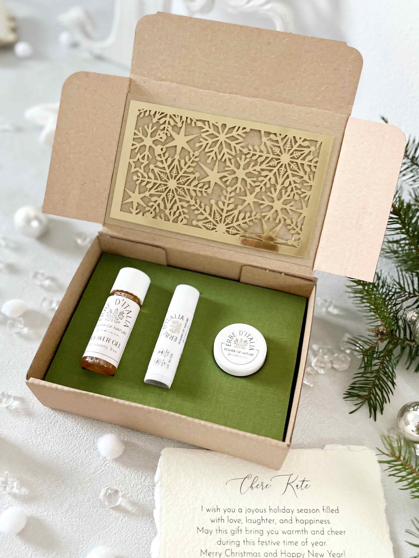 Italy Gift Set: Strawberry Tree Body Wash, Body Cream & Vanilla Lip Balm | Deep Hydration | Organic Ingredients | Teacher care Package