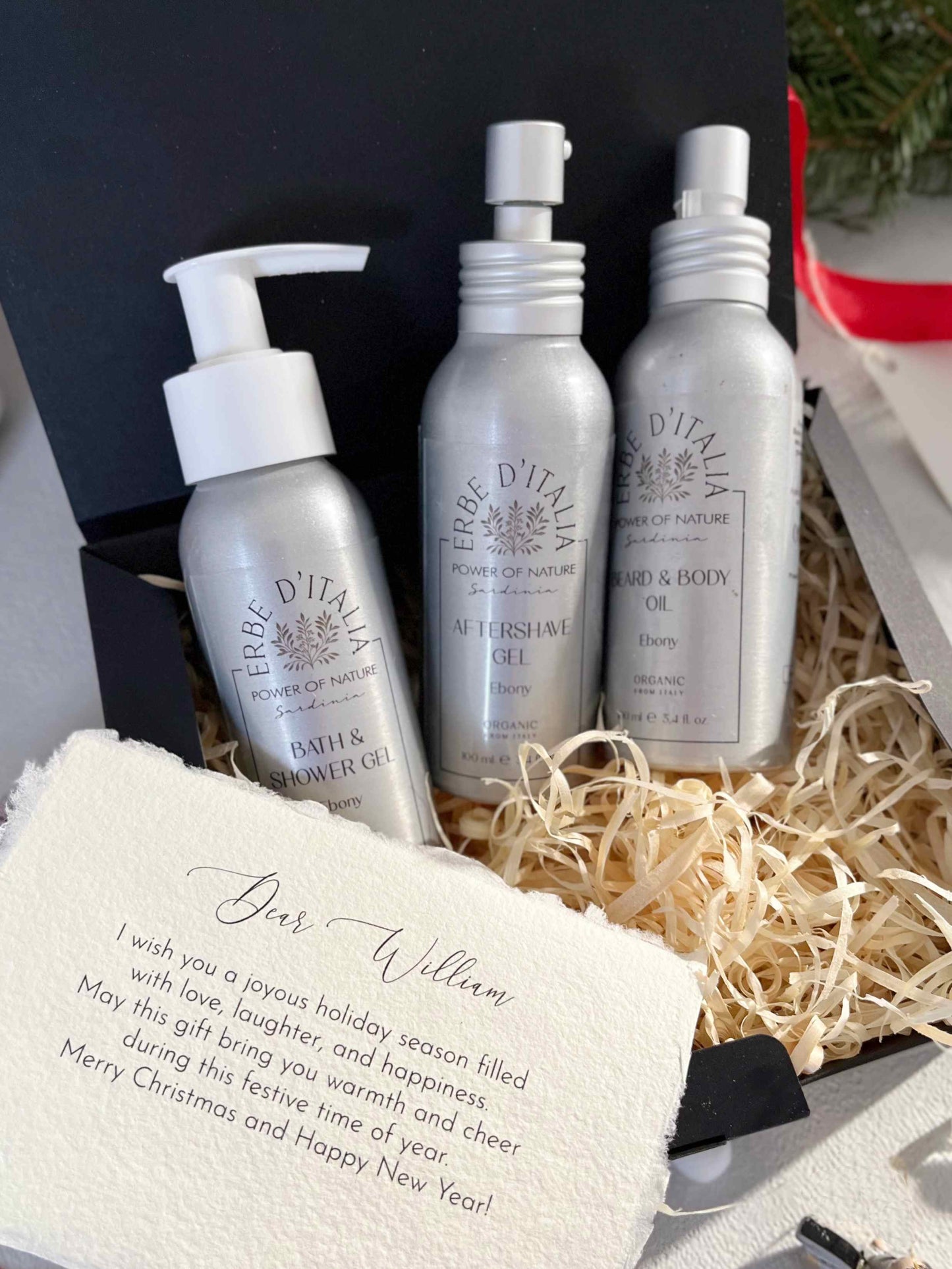 Men's Earthy Ebony Grooming Set – Shower Gel, Aftershave & Body Oil – Natural Skincare Gift for Him, Christmas Gift